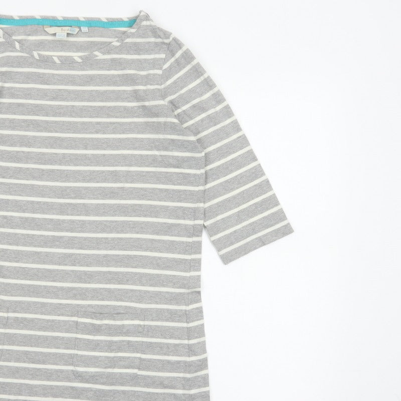 Boden Women Grey White Striped Cotton Tunic T-Shirt UK 12