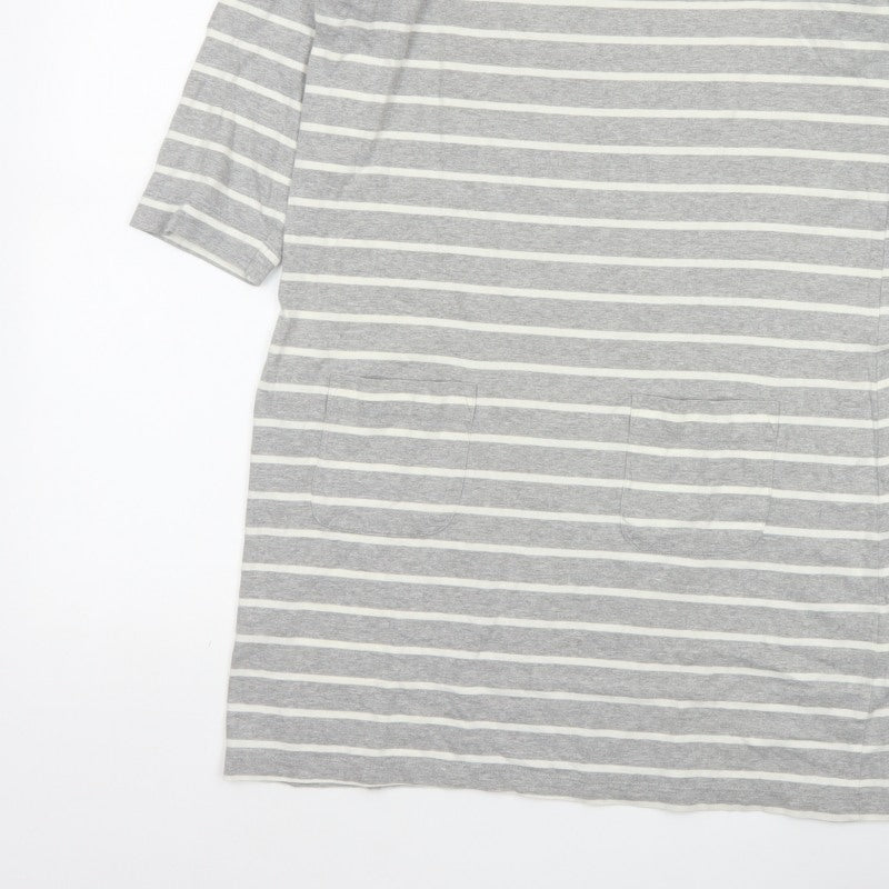 Boden Women Grey White Striped Cotton Tunic T-Shirt UK 12