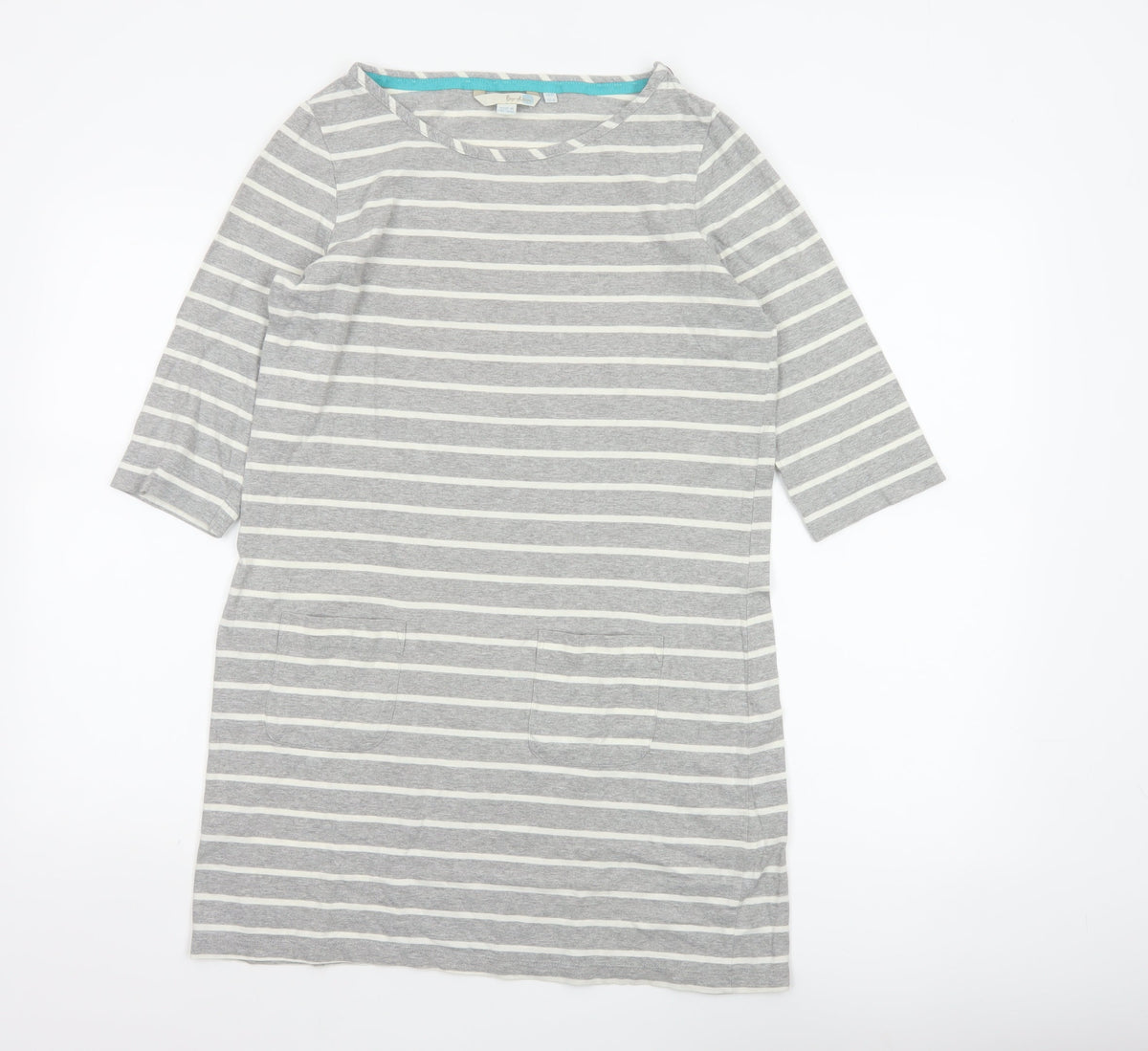 Boden Women Grey White Striped Cotton Tunic T-Shirt UK 12