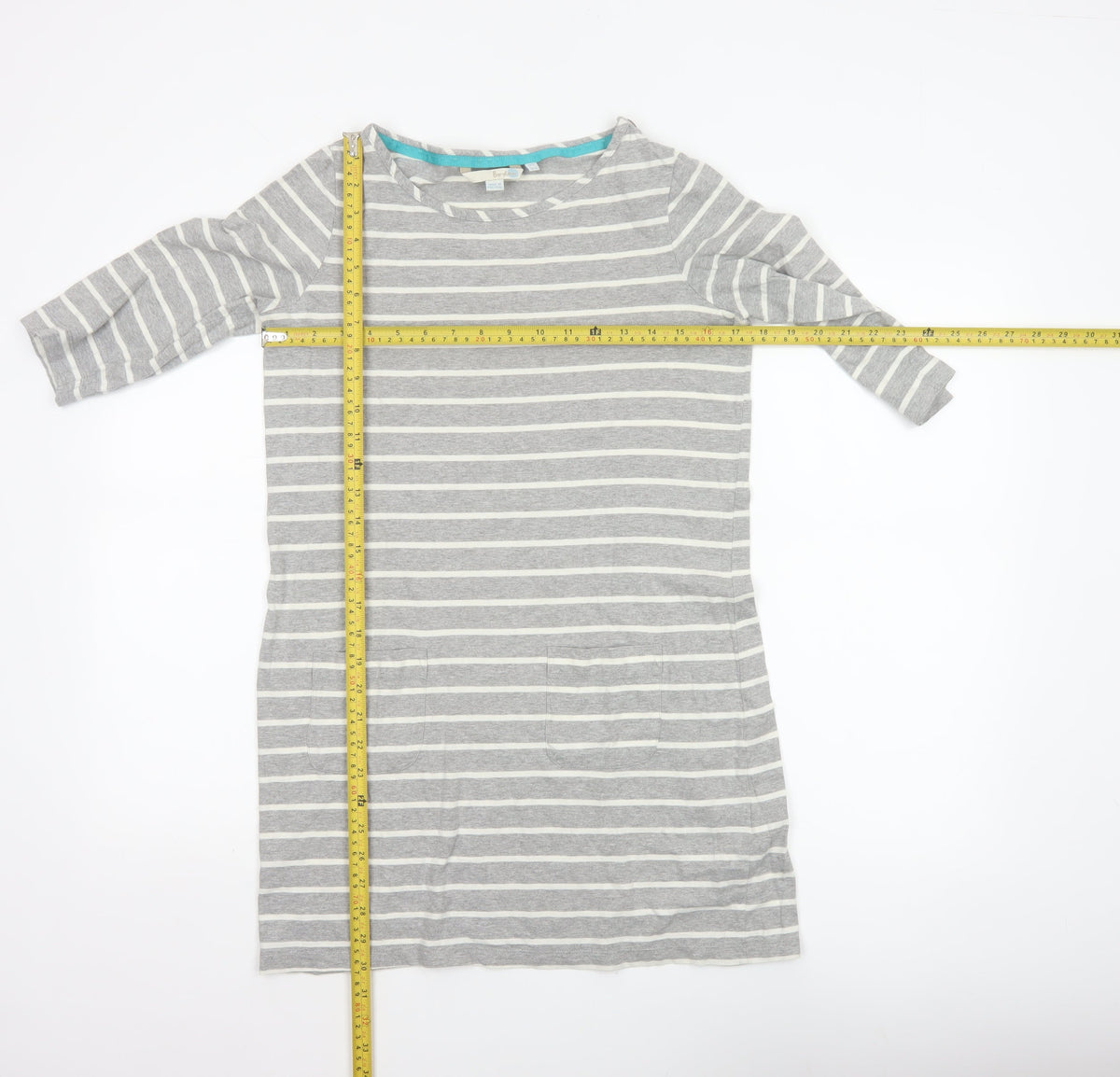 Boden Women Grey White Striped Cotton Tunic T-Shirt UK 12