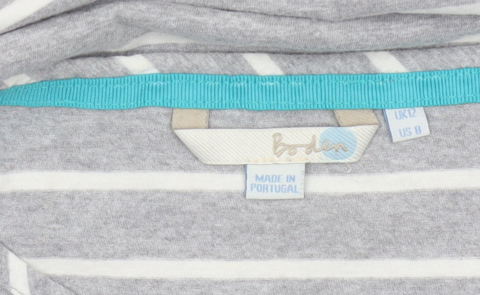 Boden Women Grey White Striped Cotton Tunic T-Shirt UK 12