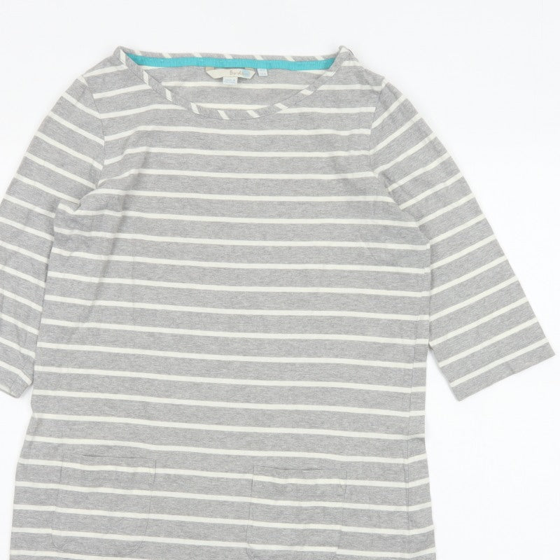 Boden Women Grey White Striped Cotton Tunic T-Shirt UK 12