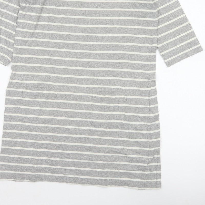 Boden Women Grey White Striped Cotton Tunic T-Shirt UK 12