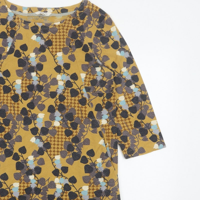 White Stuff Women’s Yellow Floral Cotton Tunic Blouse UK 10 3/4 Sleeve