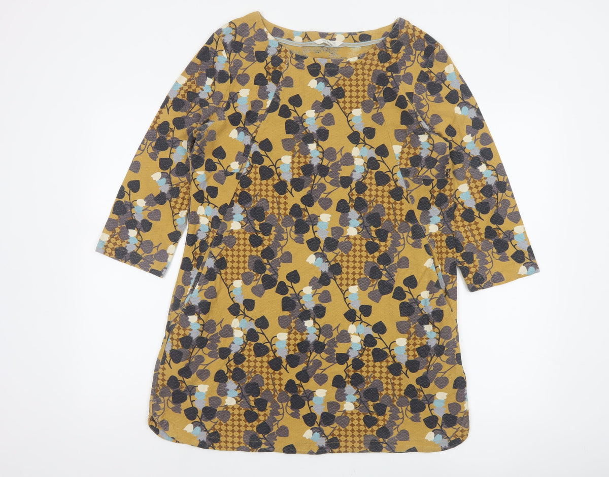 White Stuff Women’s Yellow Floral Cotton Tunic Blouse UK 10 3/4 Sleeve