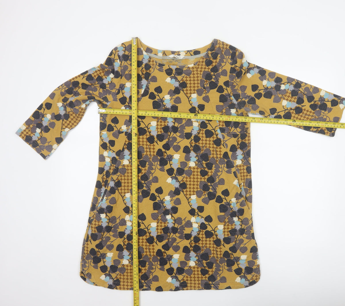 White Stuff Women’s Yellow Floral Cotton Tunic Blouse UK 10 3/4 Sleeve