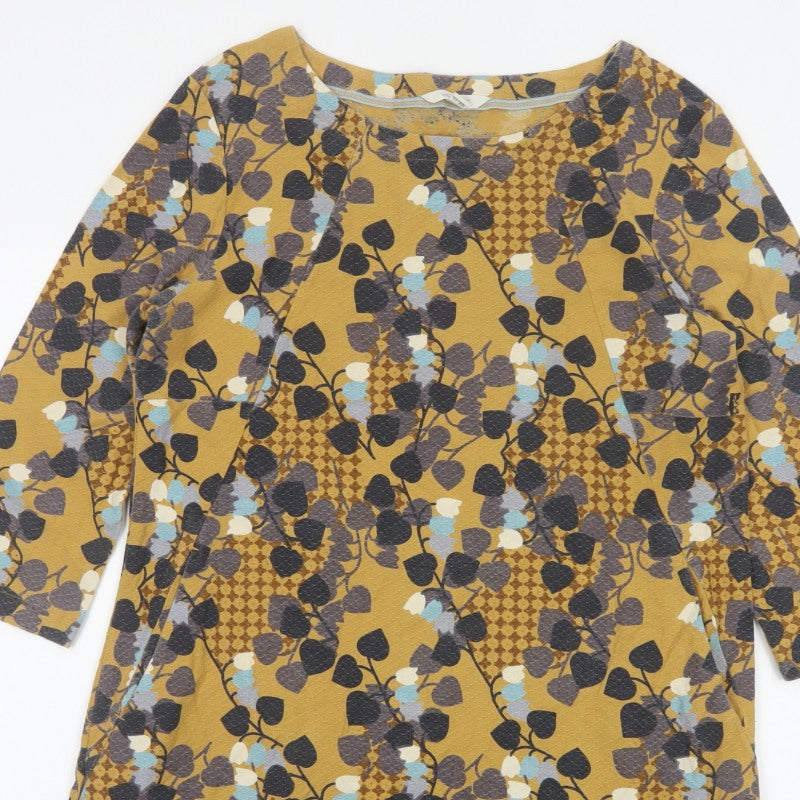 White Stuff Women’s Yellow Floral Cotton Tunic Blouse UK 10 3/4 Sleeve