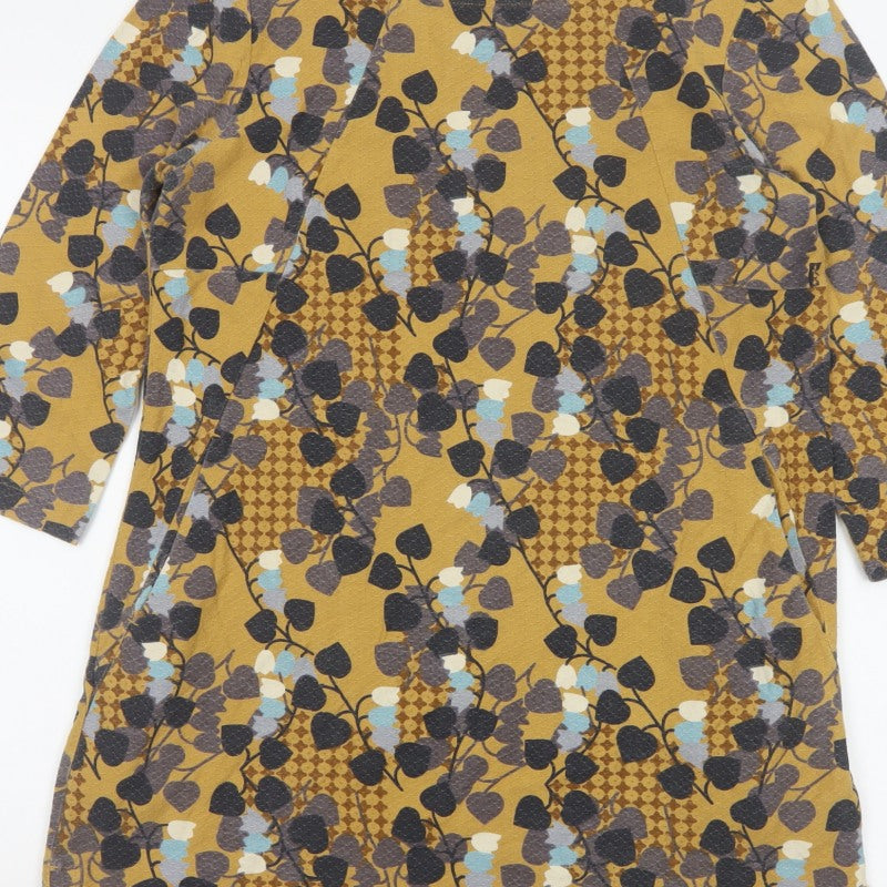 White Stuff Women’s Yellow Floral Cotton Tunic Blouse UK 10 3/4 Sleeve