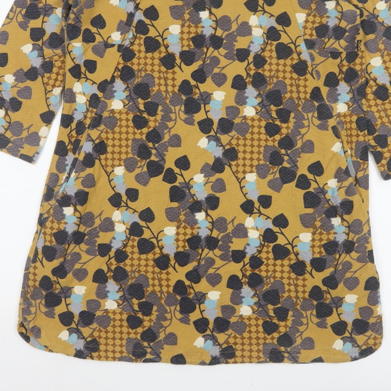 White Stuff Women’s Yellow Floral Cotton Tunic Blouse UK 10 3/4 Sleeve