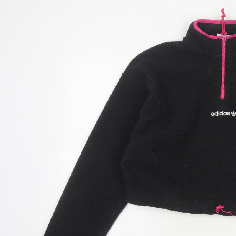 Adidas Women's Black Pink Pullover 1/2 Zip Fleece Sweatshirt UK 14 M