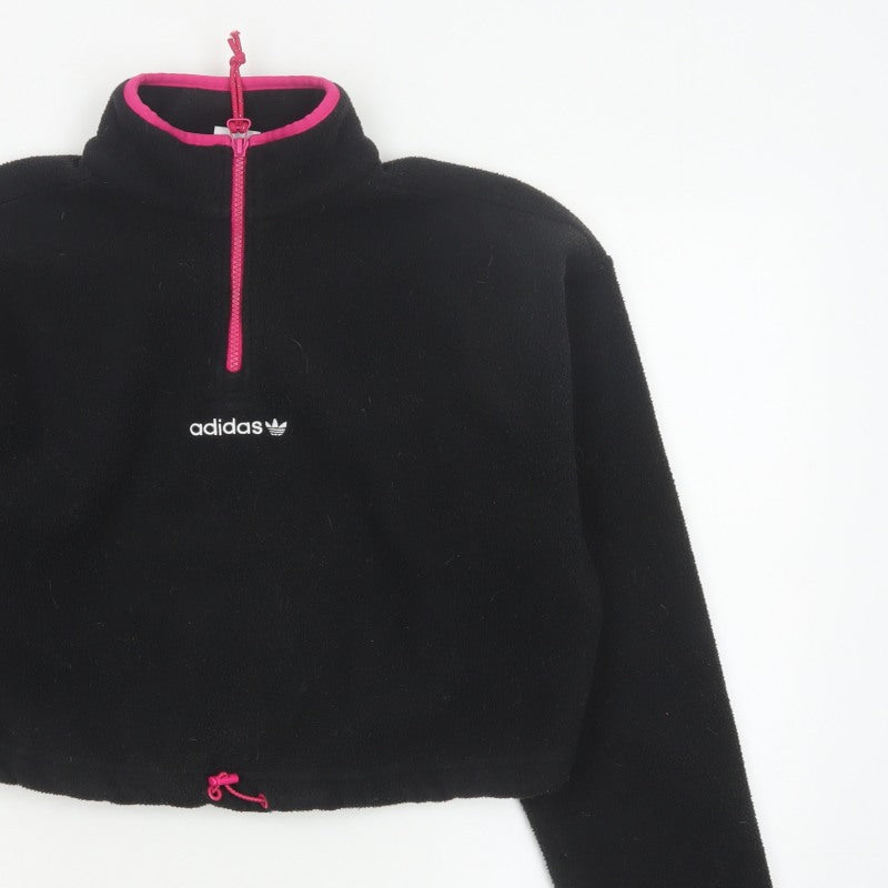 Adidas Women's Black Pink Pullover 1/2 Zip Fleece Sweatshirt UK 14 M