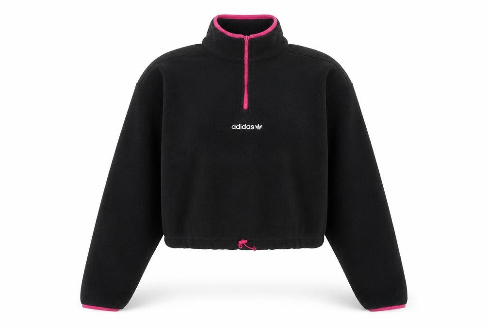 Adidas Women's Black Pink Pullover 1/2 Zip Fleece Sweatshirt UK 14 M