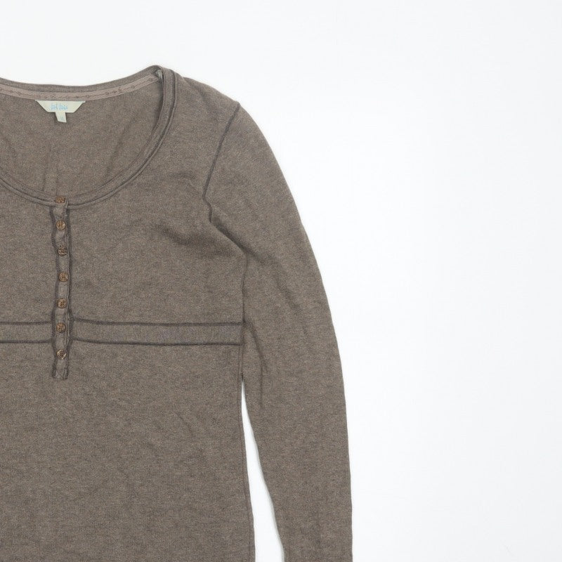 Fat Face Women Brown UK 10 Long Sleeve Henley Jersey Top