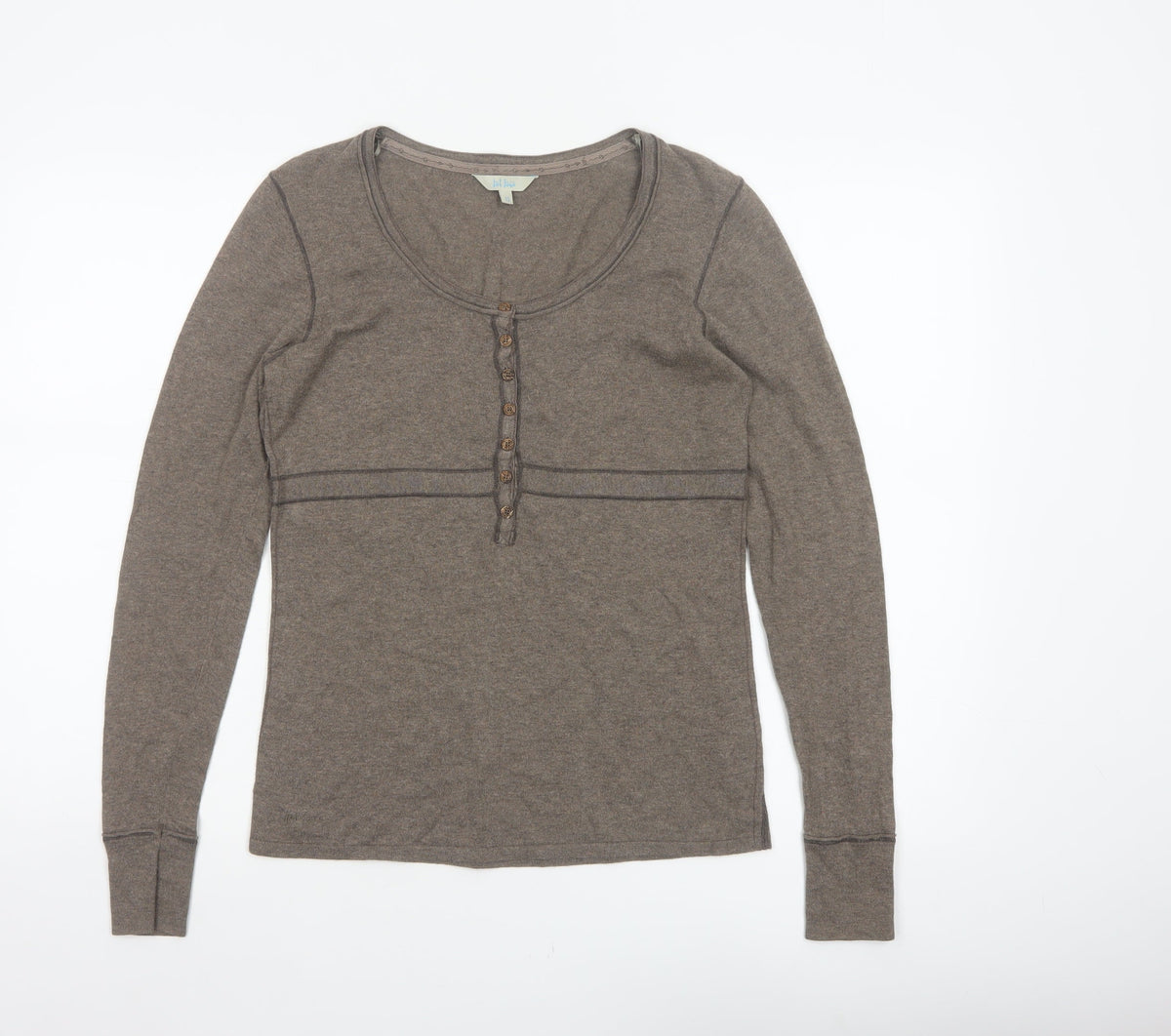 Fat Face Women Brown UK 10 Long Sleeve Henley Jersey Top