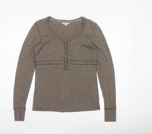 Fat Face Women Brown UK 10 Long Sleeve Henley Jersey Top