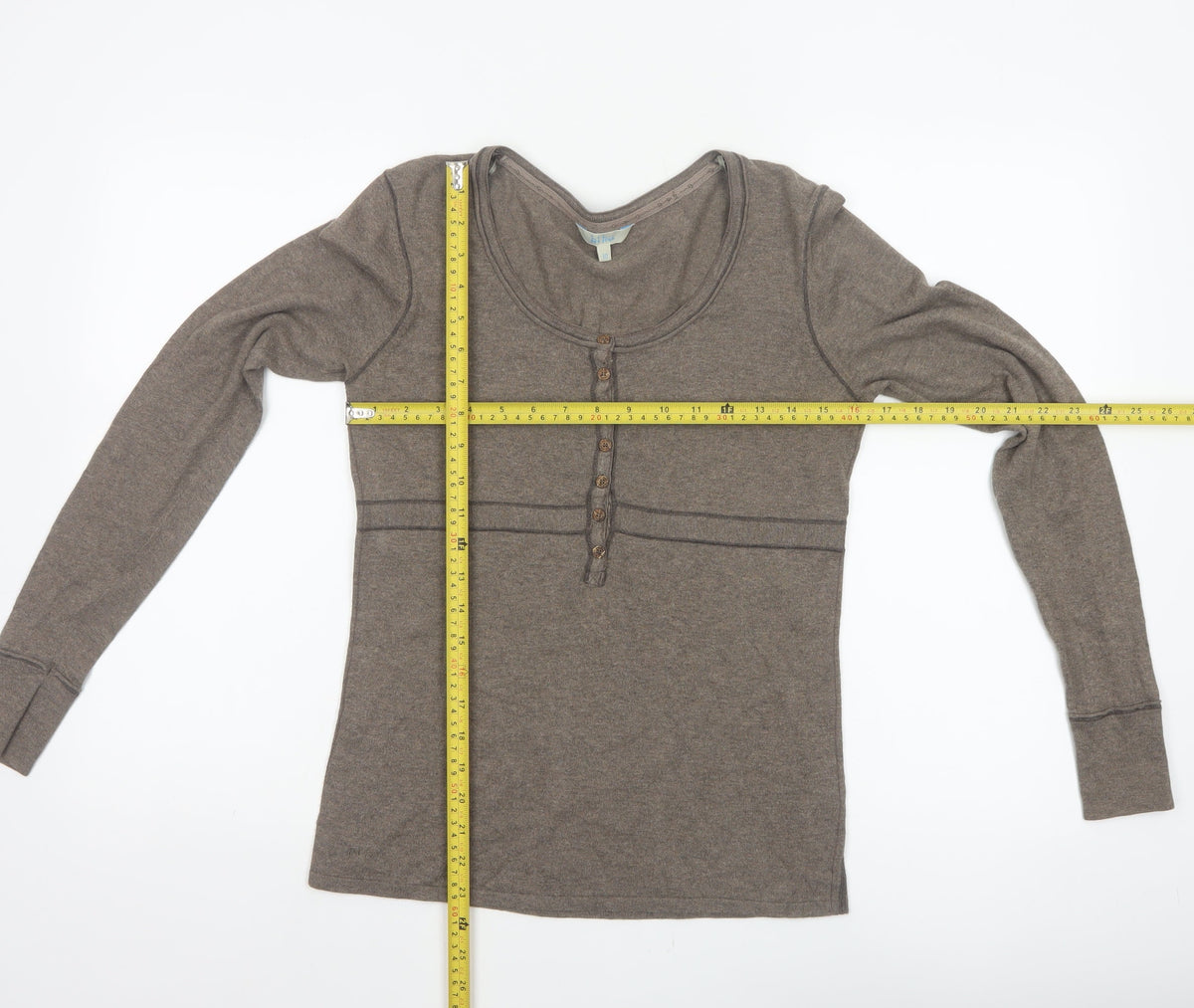 Fat Face Women Brown UK 10 Long Sleeve Henley Jersey Top
