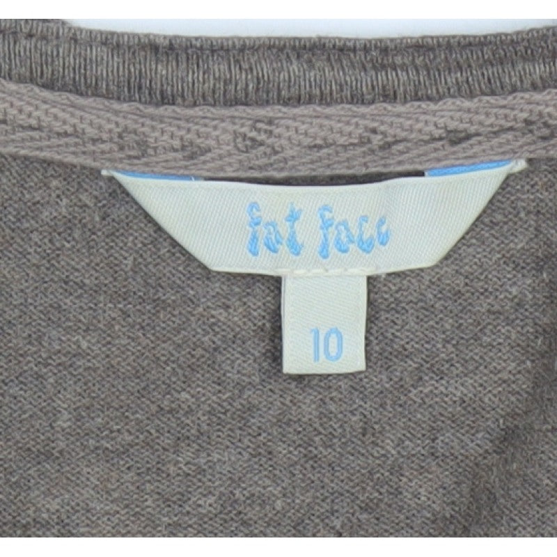 Fat Face Women Brown UK 10 Long Sleeve Henley Jersey Top