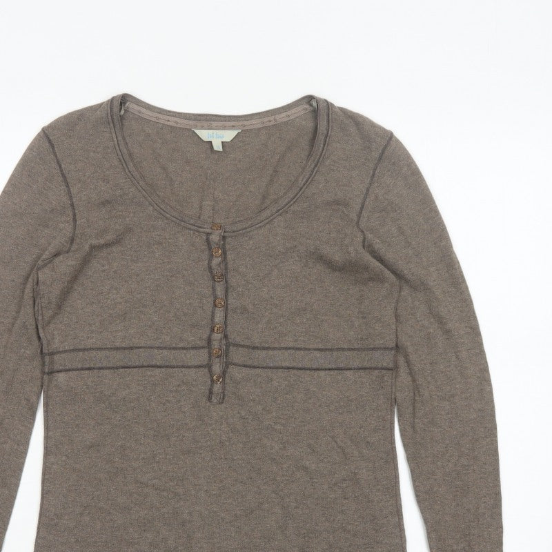 Fat Face Women Brown UK 10 Long Sleeve Henley Jersey Top