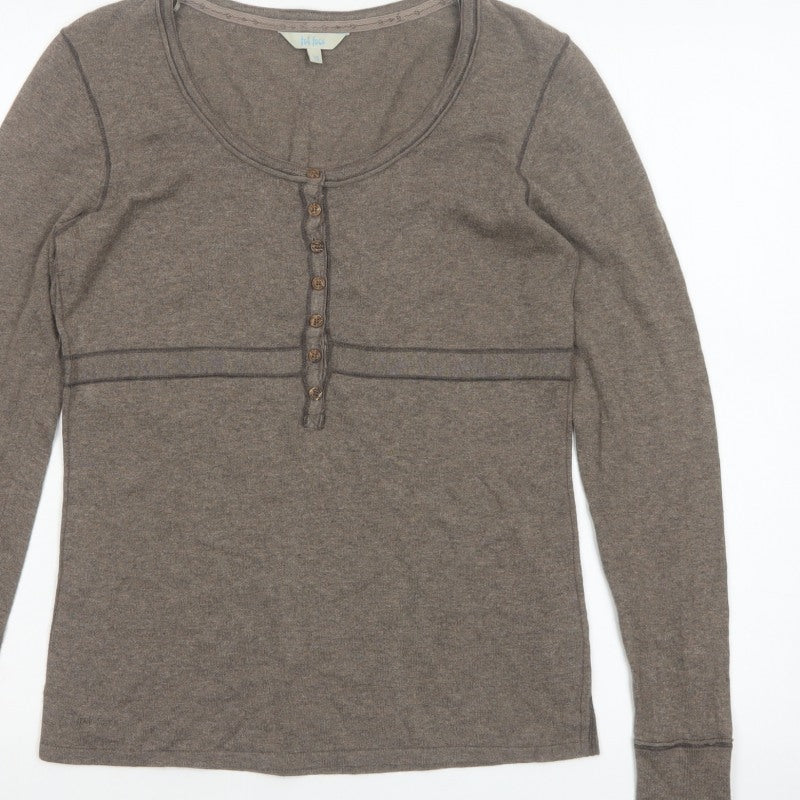 Fat Face Women Brown UK 10 Long Sleeve Henley Jersey Top