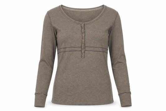 Fat Face Women Brown UK 10 Long Sleeve Henley Jersey Top