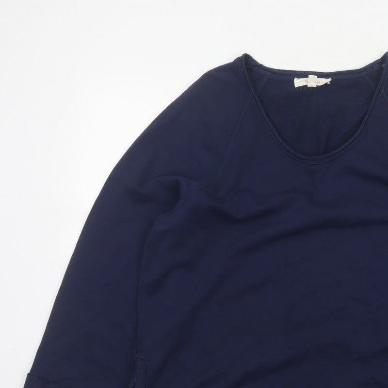 Per Una Women Navy L Cotton Raglan Scoop Neck Pocket Sweatshirt Top
