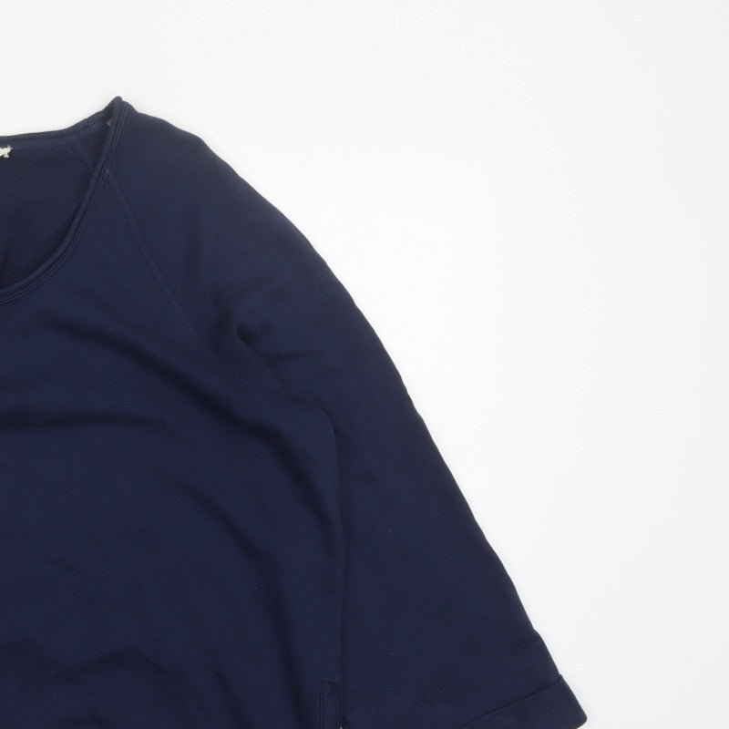 Per Una Women Navy L Cotton Raglan Scoop Neck Pocket Sweatshirt Top