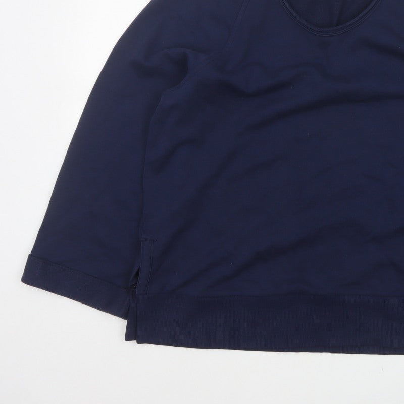 Per Una Women Navy L Cotton Raglan Scoop Neck Pocket Sweatshirt Top