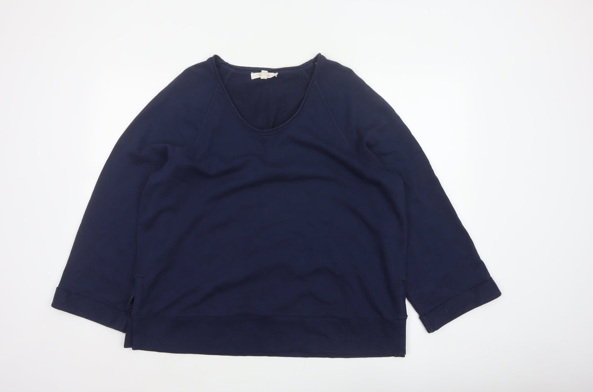 Per Una Women Navy L Cotton Raglan Scoop Neck Pocket Sweatshirt Top