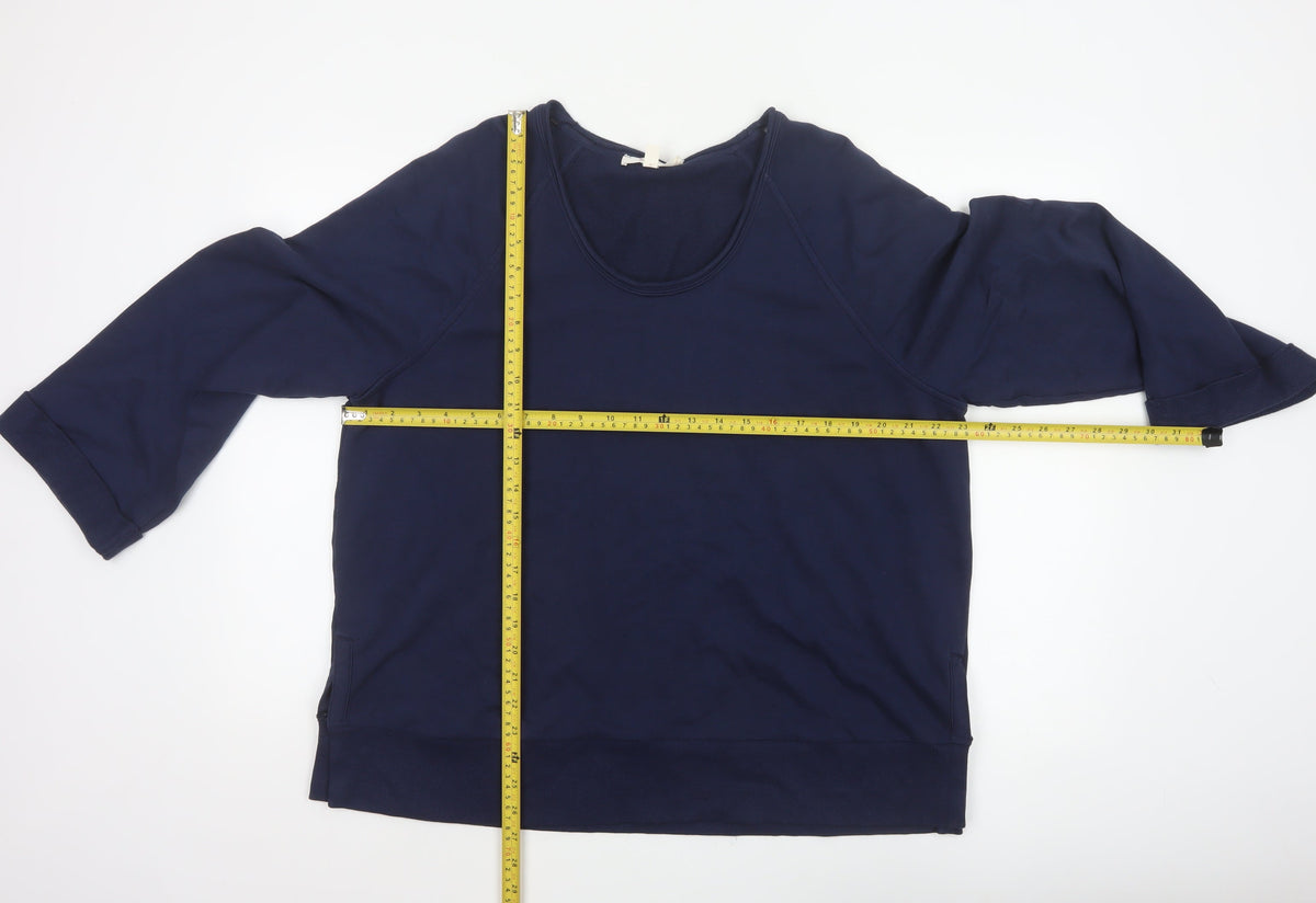 Per Una Women Navy L Cotton Raglan Scoop Neck Pocket Sweatshirt Top