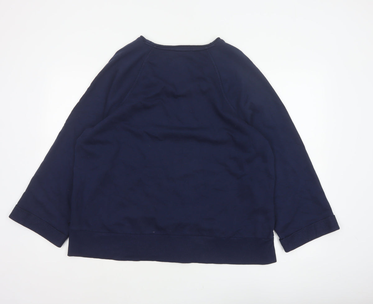 Per Una Women Navy L Cotton Raglan Scoop Neck Pocket Sweatshirt Top