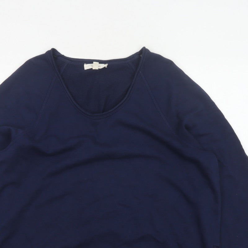 Per Una Women Navy L Cotton Raglan Scoop Neck Pocket Sweatshirt Top