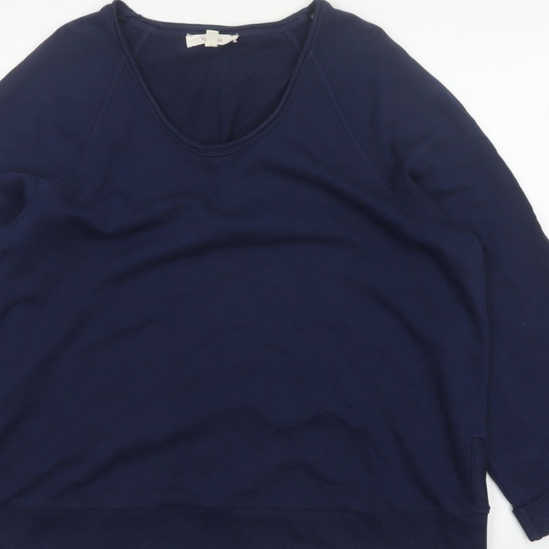 Per Una Women Navy L Cotton Raglan Scoop Neck Pocket Sweatshirt Top