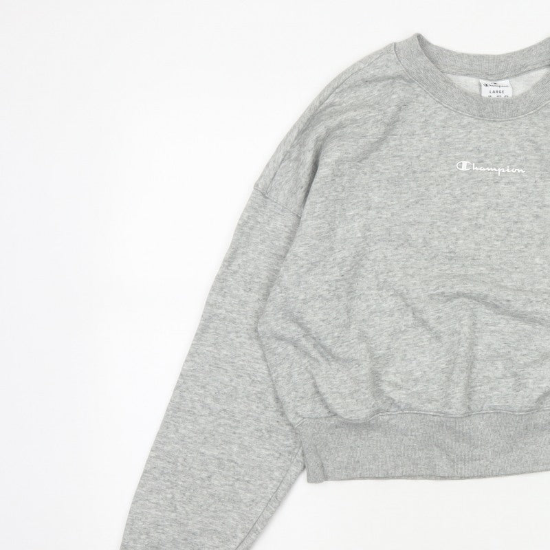 Champion Women Grey Logo Cropped Pullover Sweatshirt Size L