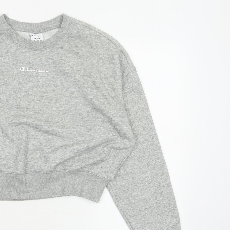 Champion Women Grey Logo Cropped Pullover Sweatshirt Size L