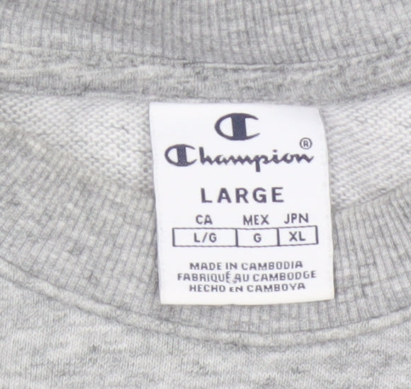 Champion Women Grey Logo Cropped Pullover Sweatshirt Size L