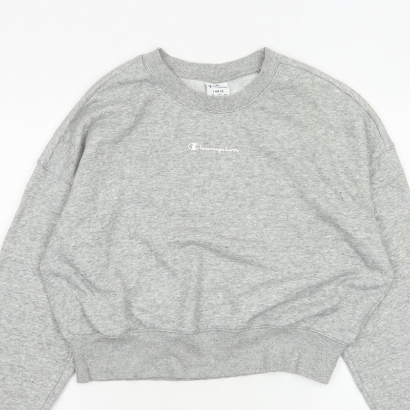 Champion Women Grey Logo Cropped Pullover Sweatshirt Size L