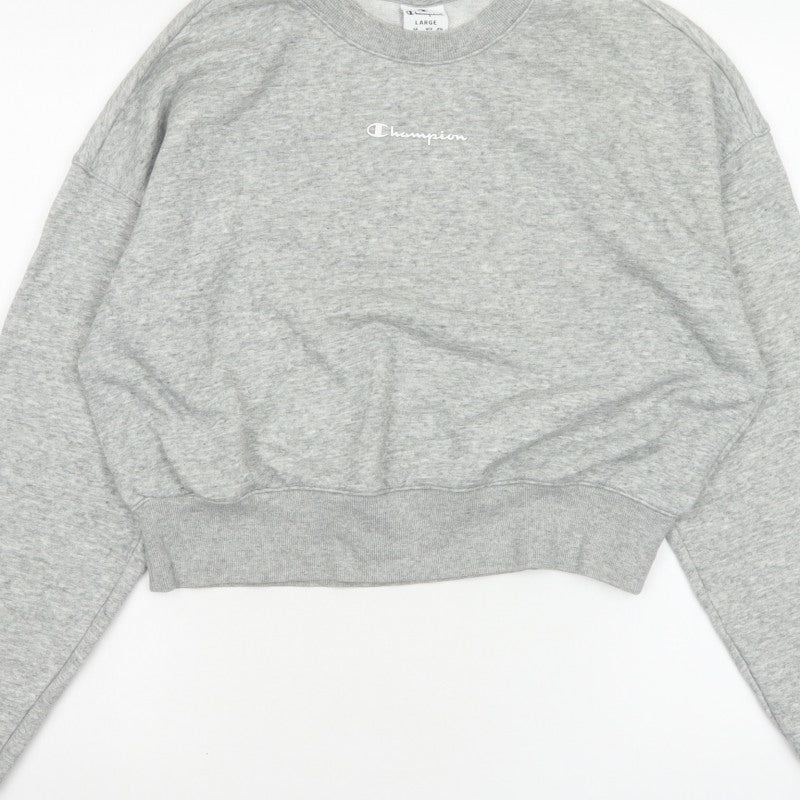 Champion Women Grey Logo Cropped Pullover Sweatshirt Size L