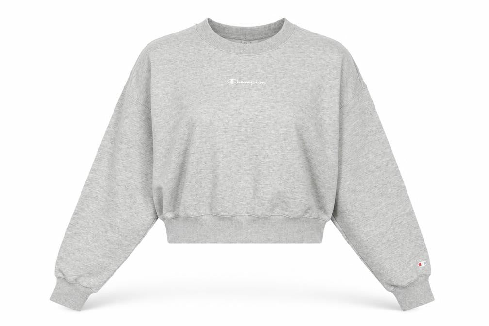 Champion Women Grey Logo Cropped Pullover Sweatshirt Size L