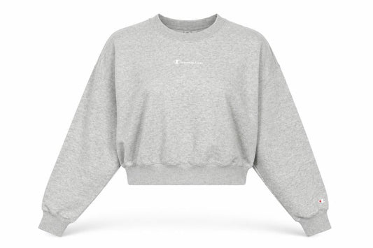 Champion Women Grey Logo Cropped Pullover Sweatshirt Size L