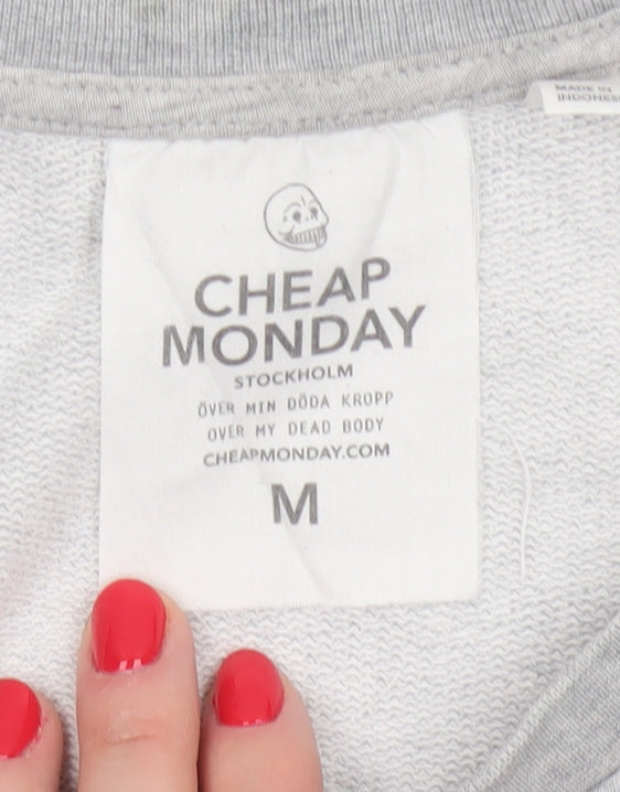 Cheap Monday Women Grey M Cropped Raglan Graphic T-Shirt
