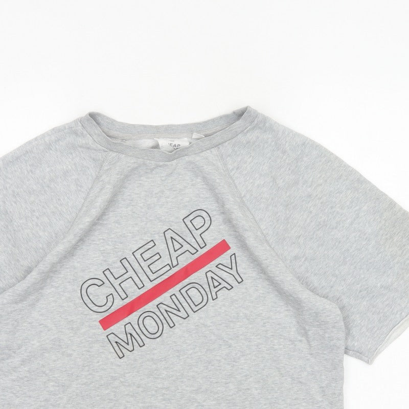 Cheap Monday Women Grey M Cropped Raglan Graphic T-Shirt