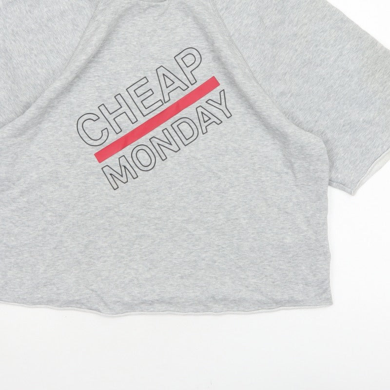 Cheap Monday Women Grey M Cropped Raglan Graphic T-Shirt