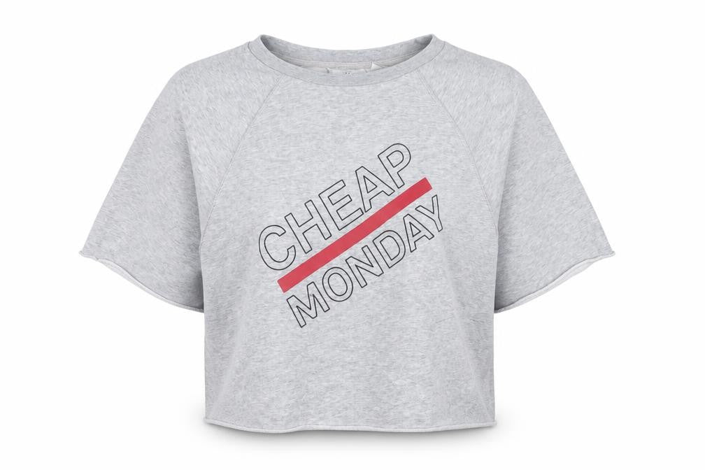 Cheap Monday Women Grey M Cropped Raglan Graphic T-Shirt