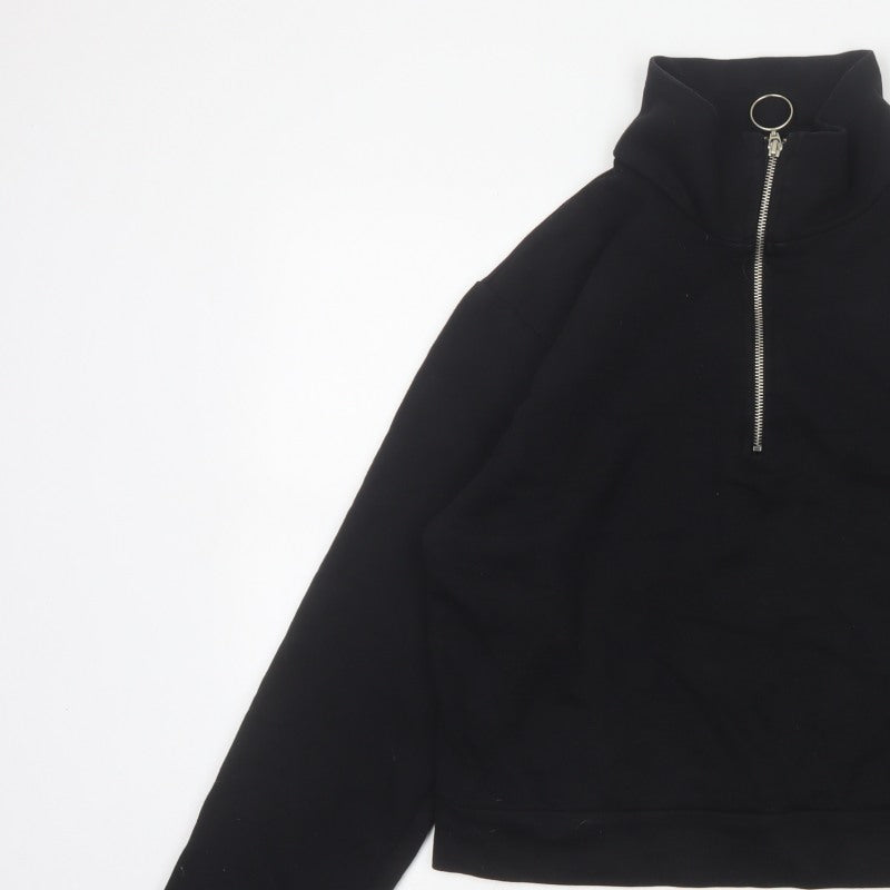 NA-KD Women's Black M Half Zip High Neck Sweatshirt Cotton Blend