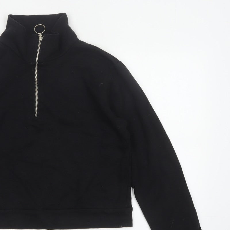 NA-KD Women's Black M Half Zip High Neck Sweatshirt Cotton Blend