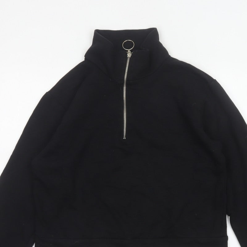 NA-KD Women's Black M Half Zip High Neck Sweatshirt Cotton Blend
