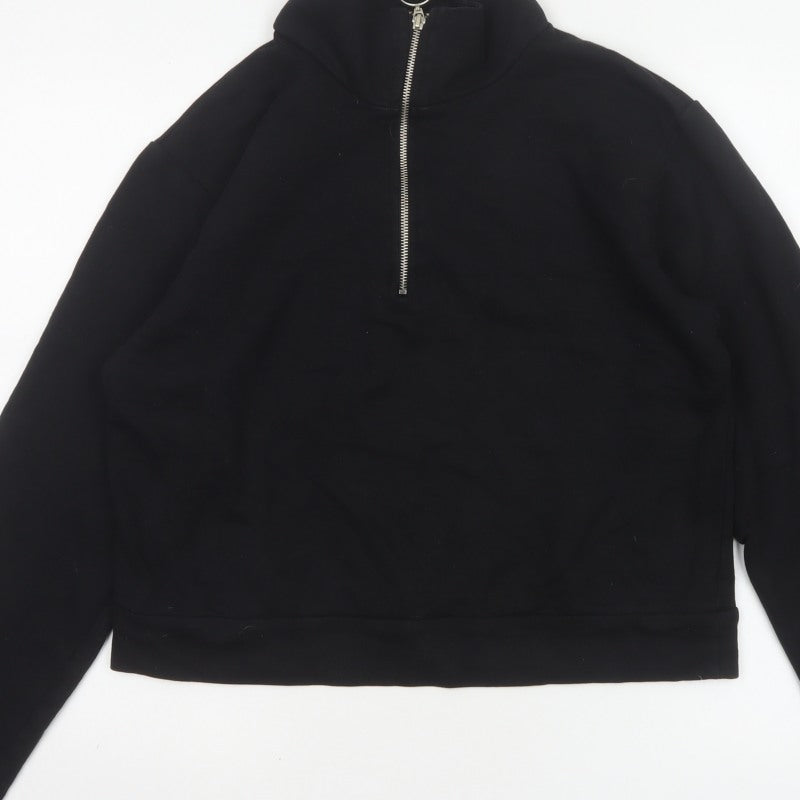 NA-KD Women's Black M Half Zip High Neck Sweatshirt Cotton Blend