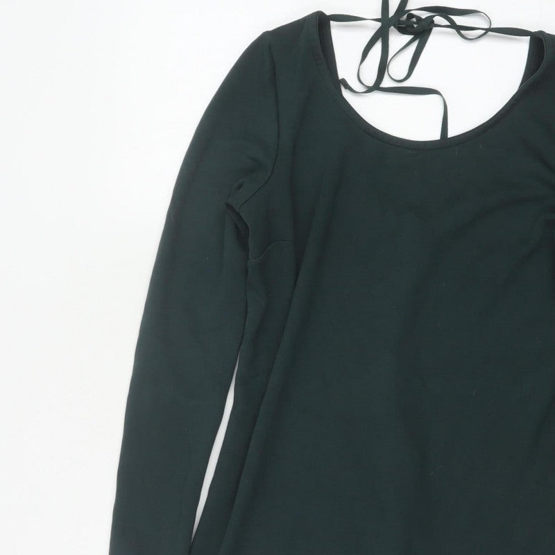Tezenis Women Green M Lace Hem Backless Tie Tunic Blouse