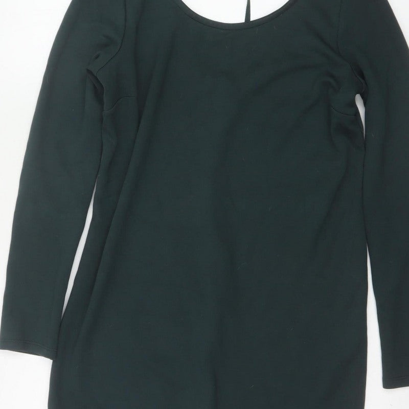 Tezenis Women Green M Lace Hem Backless Tie Tunic Blouse
