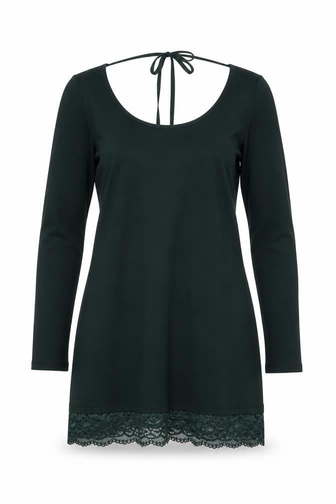 Tezenis Women Green M Lace Hem Backless Tie Tunic Blouse